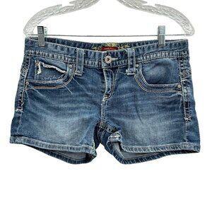 Maurices Embellished Contrast Stitching Back Flap Patch Pocket Jean Shorts